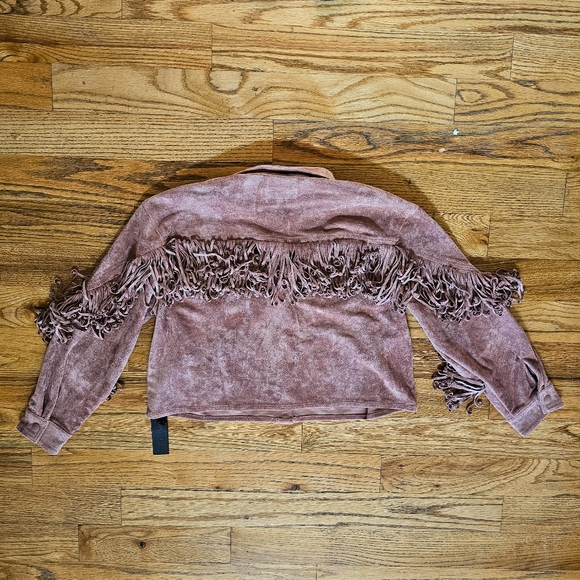 NWT Blank NYC Size M Faux Suede Pink Fringe Jacket Collared Cropped Western - Picture 8 of 10